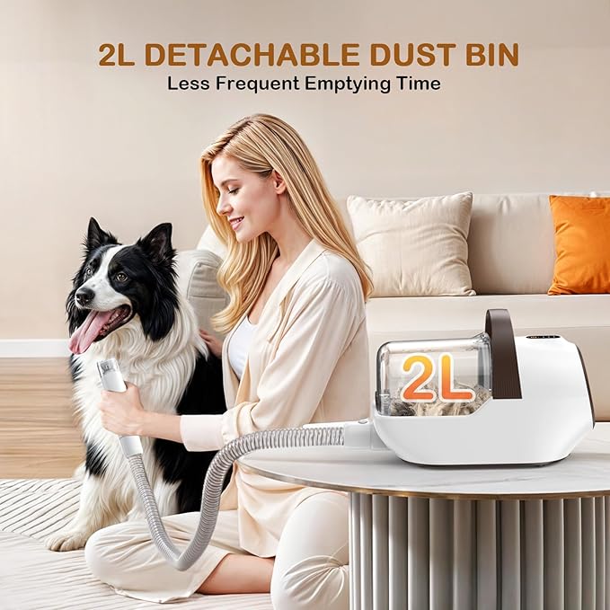 Dog Grooming Vacuum, Dog Grooming Kit with Pet Clipper Nail Grinder, 3 Suction Modes Dog Brush Vacuum with 6 Pet Grooming Tools(Camel)