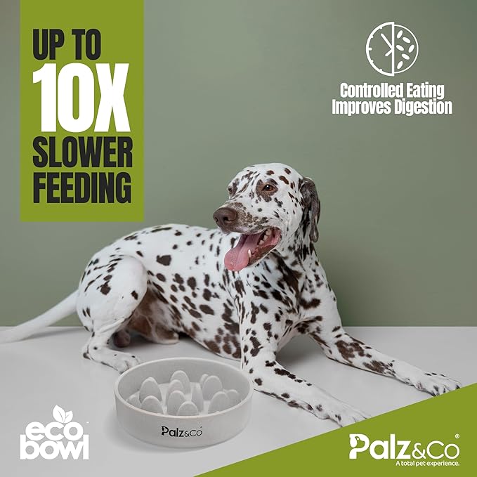 Palz&Co EcoBowl Slow Feeder for Dogs & Cats, 28 oz Gray - Natural Bamboo Puzzle Pet Bowl with Non-Slip Base for Slower Eating & Better Digestion, Dishwasher Safe