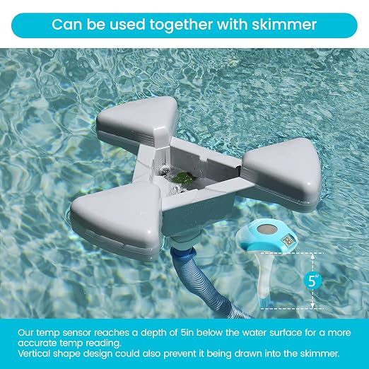 Circrane Solar Digital Pool & Spa Thermometer, Weather Resistant Floating Thermometer, IPX-8 Water Proof, 10s Measuring Cycle, Solar Powered with 270 Days Battery Life, Blue