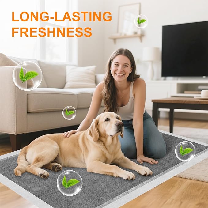 Charcoal Puppy Pads 55"×31", Ultra-Large Carbon Pee Pads for Dogs 100Count, Odor-Control Dog Pee Pads, 6-Layer Dog Training Pads, Ultra-Absorbent & Quick-Dry Black Puppy Pads