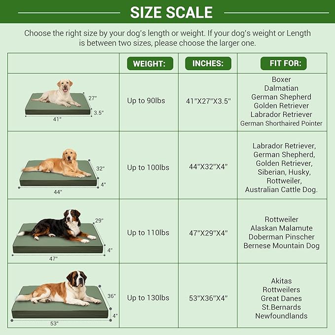 Vonabem Outdoor Dog Bed Waterproof Washable, XL Large Dogs Crate Pad 42 inch, Cooling Wipeable Leather Pet beds, Foam Anti-Slip Kennel Pads with Removable Cover Reversible, 41"x27" Green