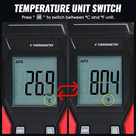 Digital K Type Thermometer with Two Thermocouple Probes, -328°F~2501°F Single Channel Thermocouple Thermometer HVAC Temperature Meter with Backlit LCD Display Max/Min, Data Hold