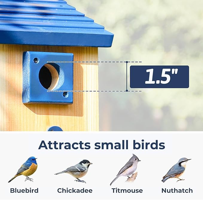 2pk XXXLL Bluebird Houses for Outside,Heavy Duty Western Red Cedar Audubon Bird House for Outdoor,Wall Pole Mountable,1.5” Metal Guard Hole 13/16" Thick, Assembling Need, 2026 Updated Version(A)