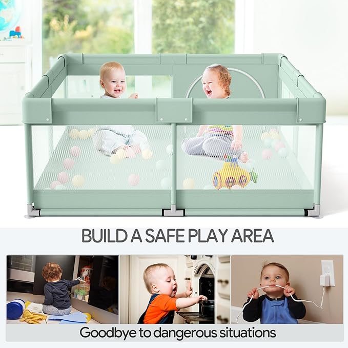 Fodoss Playpen for Babies and Toddlers, Green Playpen for Apartment, Kids Play Pen, Extra Large Baby Play Pen, Big Playard for Infants