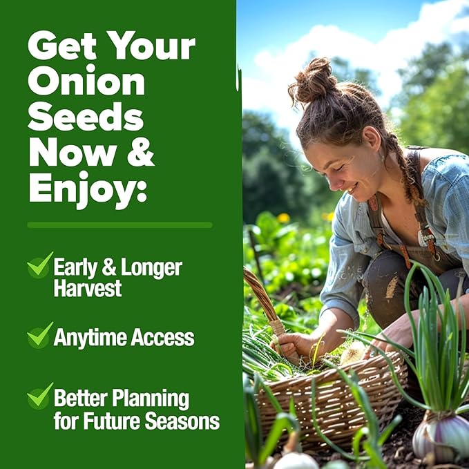 HOME GROWN 8 Onion Variety Mix 1600+ Heirloom Non-GMO Seeds for Planting, High Germination, Red, Yellow, White, Sweet Vidalia & Spanish Bulb Onions, Green Scallions,Indoor Outdoor Garden (Allium cepa)