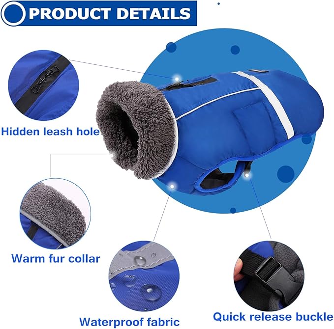 QBLEEV Warm Dog Coat - Reflective Jacket, Waterproof Coat With Turtleneck for Cold Weather, Thick Fleece Dogsnowsuit Christmas Vest - Small/Medium/Large