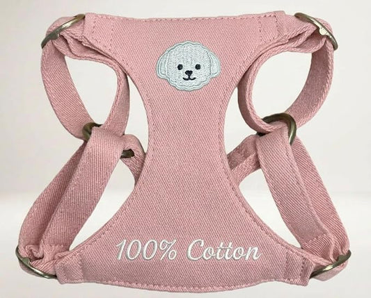 AetruffyPet 100% Cotton Dog Harness and Leash Set – Soft Breathable Vest for Small Dogs, Adjustable No-Choke Design, Lightweight Walking Set (XS/S/M) (Pink, S)