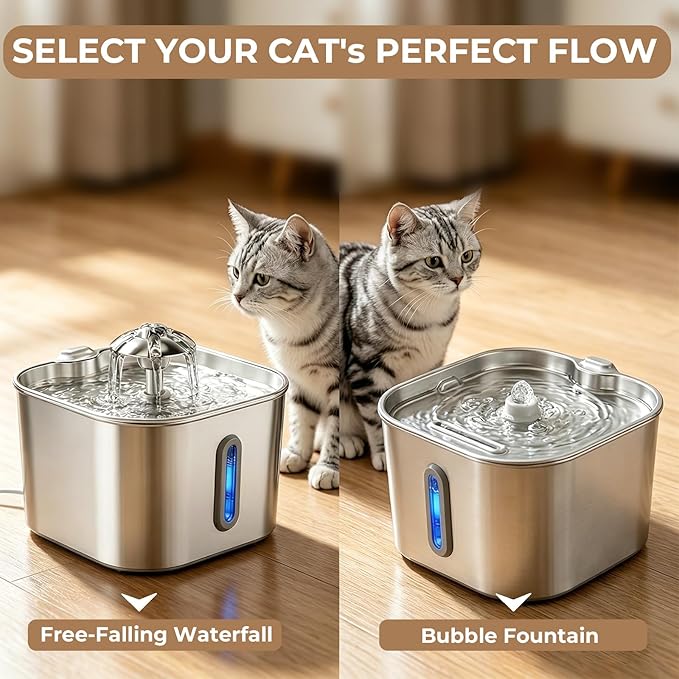 Wonder Creature Cat Water Fountain Stainless Steel, 74oz/2.2L Ultra-Quiet Cat Drinking Fountain, Easy to Clean, Indoor Water Dountain for Cats, Kittens, Small Dogs