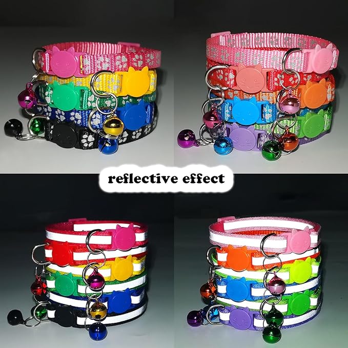 Blue Break Away Cat Collar with Bells, [2 Pack] Breakaway Kitten Collar with Bells, Reflective Cat Collar for Girl Cats Kitty