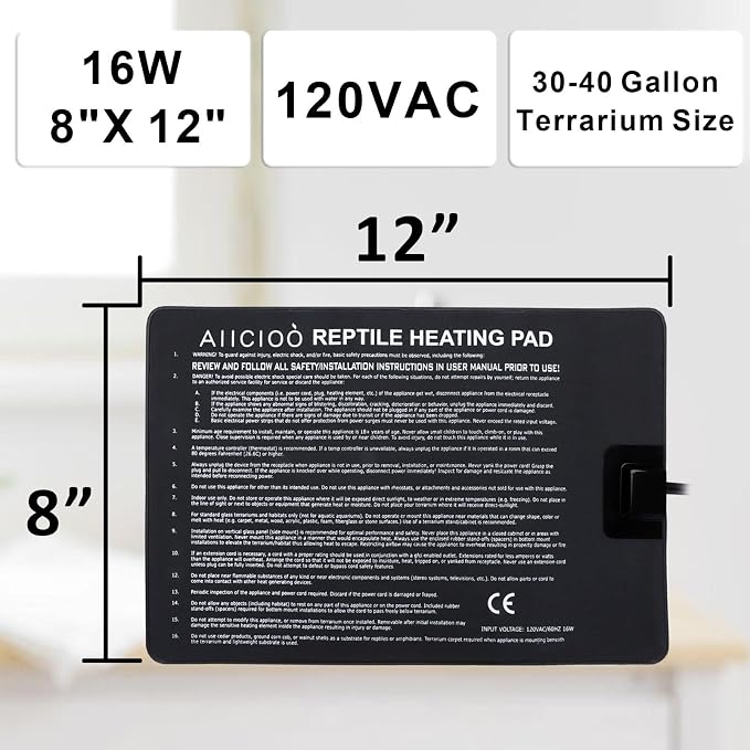Aiicioo Reptile Heating Pad - Hermit Crab Heater Heat Mat for Reptiles Snake Lizard Terrarium 16 Watt