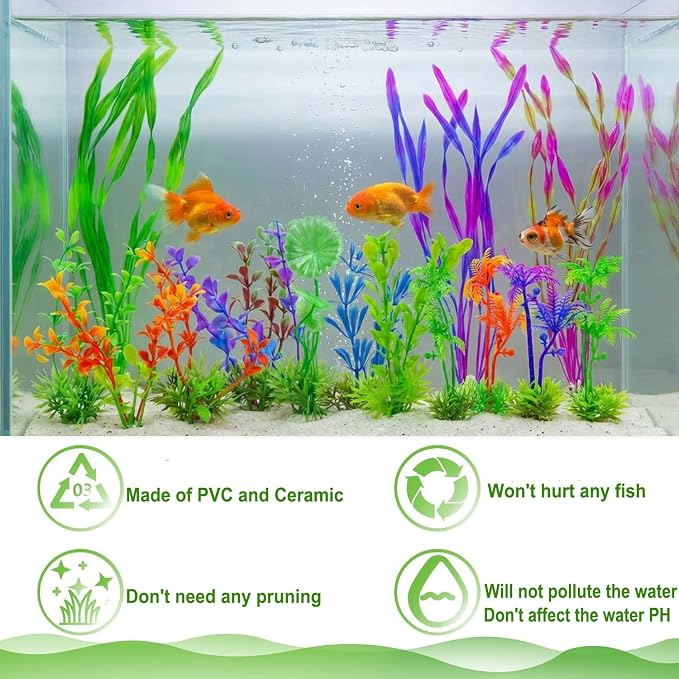 25pcs Aquarium Decor Plants,Fish Tank Accessories Aquarium Artificial Plants, Fish Tank Decorations Plants, Small to Large