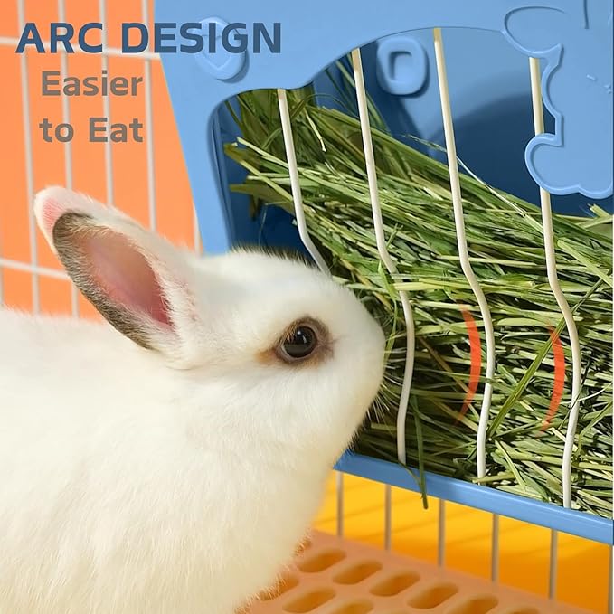Rabbit Hay Feeder, Hanging Feeding Hay Rack for Small Animals, Dwarf Rabbit, Guinea Pig (Blue)