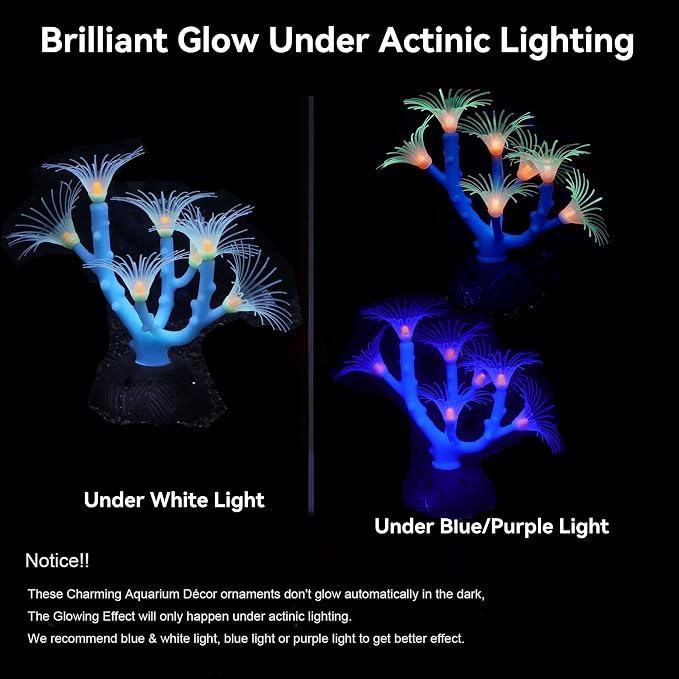 ZtohPyo Aquarium Coral Plant Ornament with Glowing Effect, Silicone Soft Fish Tank Decorations, Artificial Glow in The Dark Plant Ornament for Fish Tank Landscape Decoration