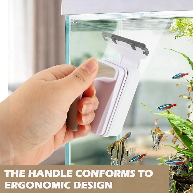 Aquarium Strong Magnetic Glass Cleaner Brush, Fish Tank Glass Scrubber Algae Scraper Comfortable Grip Handle with 2 Detachable Scrapers Mag Float Scrubber for 0.2 Inch Tanks(S)