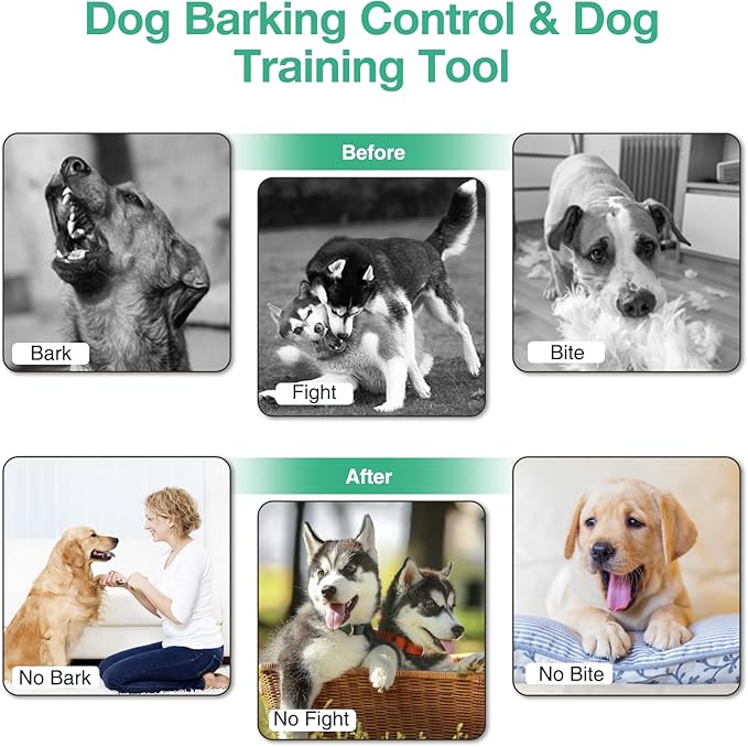 Queenmew Anti Barking Device for Dogs, 3 Modes Rechargeable Dog Bark Deterrent Devices, 30ft Effective Stop Bark Box with Adjustable Frequency & Range for Walking, Fit All Breeds&Size Dog