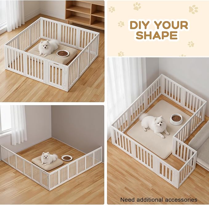 Dog Playpen, Clear Dog Pen, Dog Pen Indoor, Easy to Install and Remove Dog Play Pen, Puppy Playpen Suitable for Dogs, Cats,Dog Playpen Indoor (White, 30.3 inch Height, 12 Panels)
