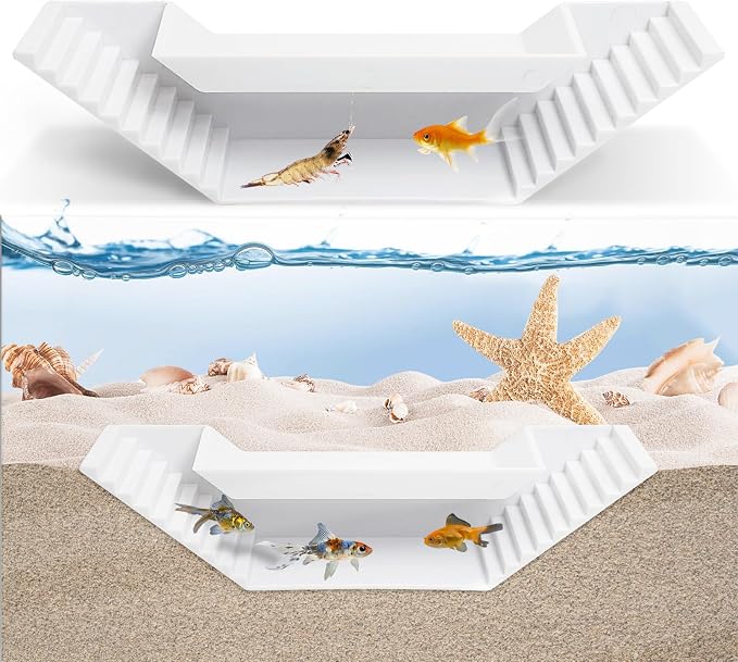 Aquarium Underground Tunnel Small Fish Cave Hideout with 2 Entrances Under Gravel Viewing Shrimp Tunnel Plastic Fish Tank Decoration (White)