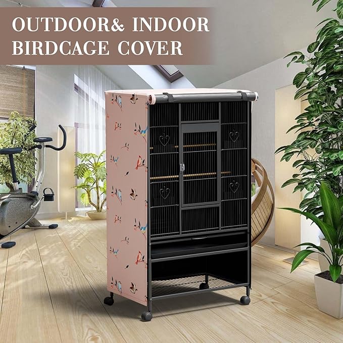 Tchvt Nighttime Bird Cage Covers with Zipper Panel Blackout Birdcage for Winter Universal Breathable Large Good Night Enclosure for Bird (Bird Designs, 38x24x48 inch)