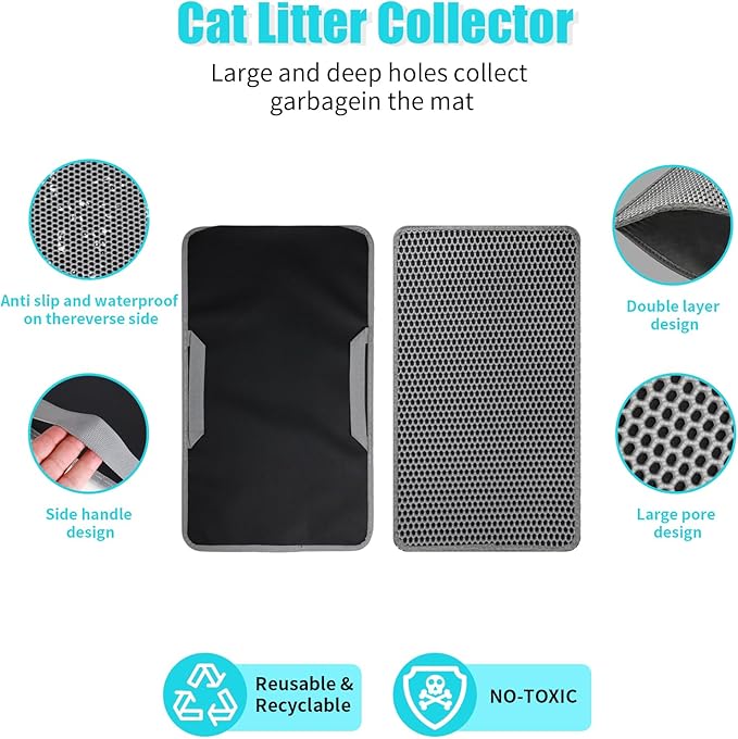Cat Litter Mat, Kitty Litter Collector, Double Layered Honeycomb Design Waterproof, Anti Urine, Anti Slip, Easy to Clean, Limit Garbage (23"x14.5", Grey)