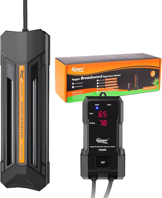 hygger 800W Aquarium Heater with Controller, Adjustable & Submersible Fish Tank Heater with Digital Display Safety Triple Protection Beeping Alarm for Saltwater and Freshwater 80-220 Gallon