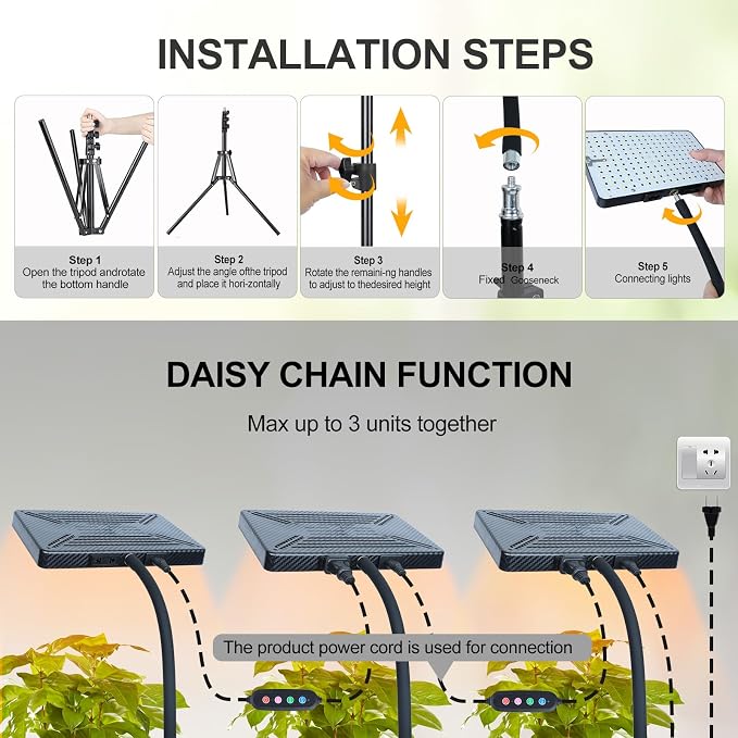 FECiDA Smart Control Grow Lights for Indoor Plants with Stand and Timer | 25 Watt Power Draw, Super Bright, UV-IR Full Spectrum, 5-Mode Timer 4/8/12/16/20H, 24"-64" Height Adjustable