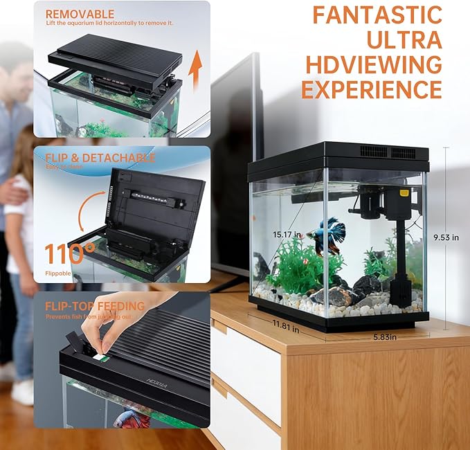 FS&AQ 3 Gallon Fish Tank with Filter and Light No-Install Small Aquarium Starter Kit