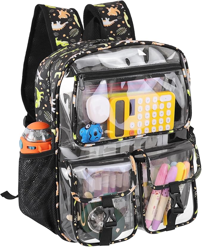 Clear Backpack for Boys, School Kids Heavy Duty See Through Bookbag Dinosaur Transparent Backpacks with Thicker Straps