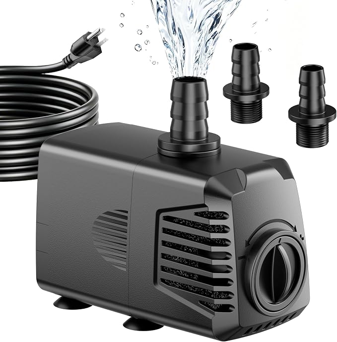 400GPH Submersible Water Pump, Water Fountain (1500L/H, 24W) with 6.6FT High Lift Adjustable & 2 Nozzles & 9.8FT Cord, Ultra Quiet Aquarium Pump for Pond Fountain Waterfall Hydroponics-Q103