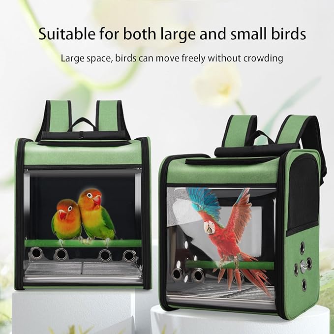 Bird Stroller Bird Backpack Carrier with Perch 14 * 11 * 16in Panoramic View with 3 Side Vents Removable Tray for Conures Parakeet Budgie (Blue)