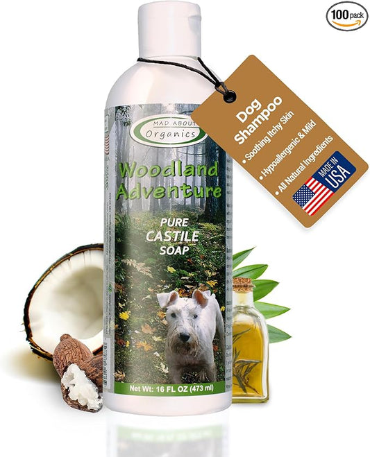 Woodland Adventure Pure Castile Dog Shampoo - Gentle Moisturizing Formula for All Skin Types, Crafted with Pure Ingredients, Mild and Nourishing for Dogs 4 Weeks & Up, 16 oz