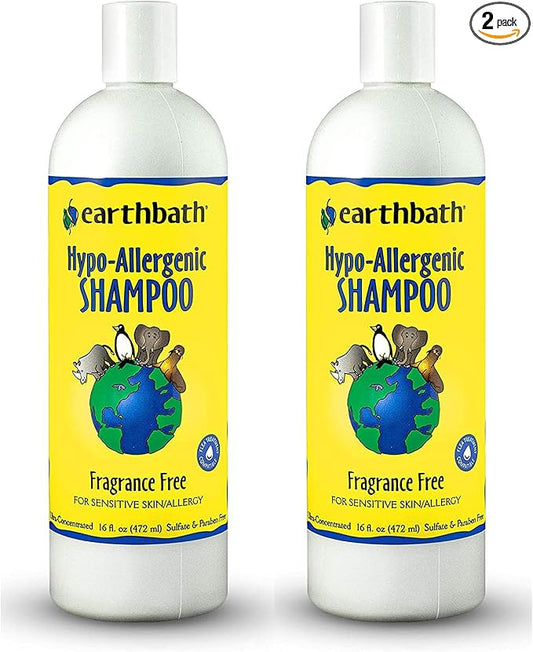 earthbath, Hypoallergenic Dog Shampoo - Fragrance Free Dog Shampoo for Allergies and Itching, Made in USA, Cruelty Free Dog Wash, Gentle Puppy Shampoo, Soothing Cat Shampoo - 16 Oz (2 Pack)
