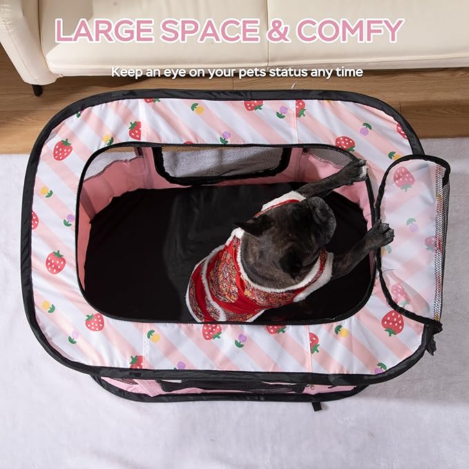 Portable Pet Cat Playpen,Cat Cages Indoor Collapsible Dog Crates Tent Kennel Playpen for Dogs Cat and Rabbit Travel Dog Playpen Indoor & Outdoor (Small（27.6" L x 21.7" W x 17.7" H）, Pink)