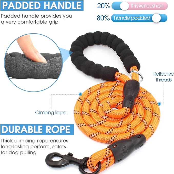 BAAPET 2/4/5/6 FT Dog Leash with Comfortable Padded Handle and Highly Reflective Threads for Small Medium and Large Dogs (4FT-1/2'', Orange)