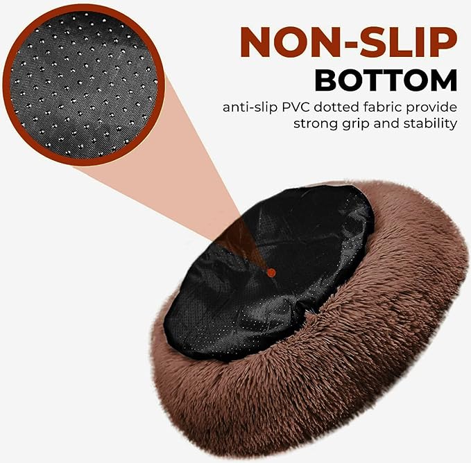 Whiskers & Friends Cat Beds for Indoor Cats, Fluffy Calming Donut Cat Bed, Small Dog Bed Washable - Orthopedic Soft Plush Pet Beds Sized for Kitten to Large Cats & Puppy to Small Dogs, Chocolate Brown
