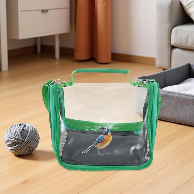 Happyyami Portable Small Bird Travel Carrier Cage with Handheld Bag, Lightweight Green Parrot and Lizard Outing Cage for Outdoor Transport and Vet Visits