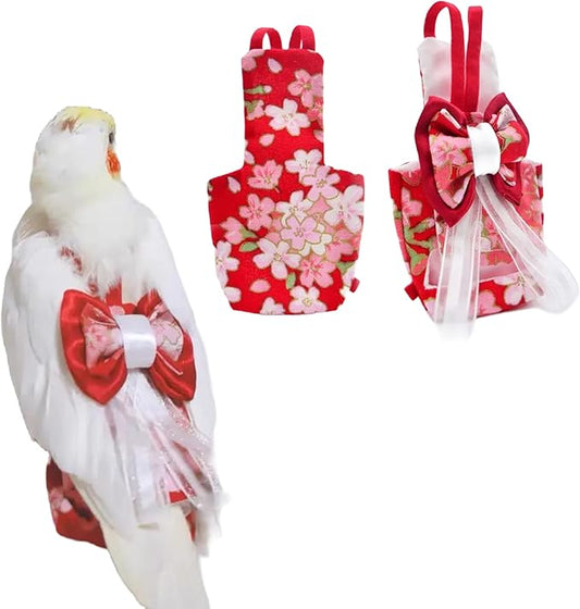 Bird Flight Suits Diapers, Parrot Flight Suits Diapers for Monk Parakeets, Cockatiels Flight Suits, Parrot Clothes, Bird Training Nappy Suit Liners Clothes (L, Red-B)