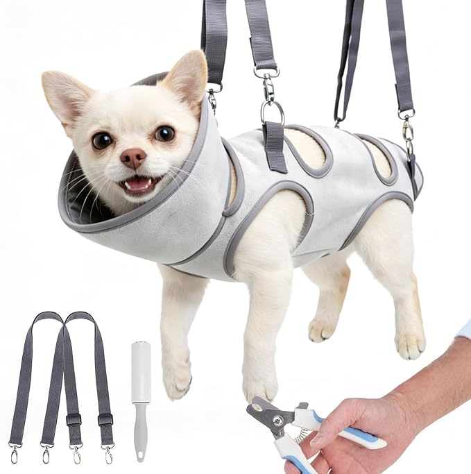 BEAUTYZOO Cat Grooming Hammock Harness for Cats Small Dogs-Self-Adherent Wrap Cat Holder for Cutting Nails,Cat Hammock with Cone Collar Soft to Stop Licking,Dog Hanging Sling Restraint Bag Cat Brushes