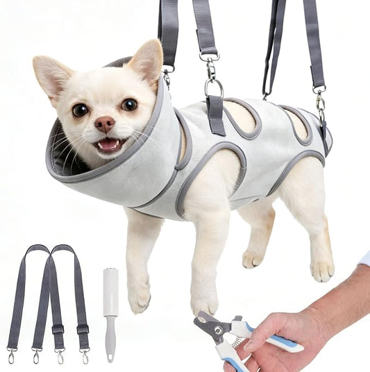 BEAUTYZOO Cat Grooming Hammock Harness for Cats Small Dogs-Self-Adherent Wrap Cat Holder for Cutting Nails,Cat Hammock with Cone Collar Soft to Stop Licking,Dog Hanging Sling Restraint Bag Cat Brushes