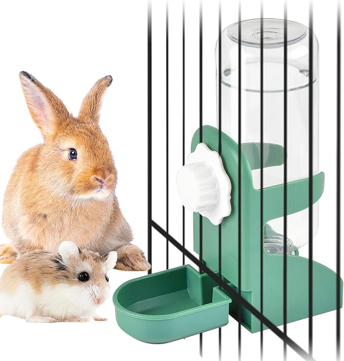 kathson Rabbit Water Dispenser for Cage 17 Oz Hanging Guinea Pig Water Bottle No Drip Gravity Automatic Bunny Water Bottle No Leak Small Animal Water Bottle for Chinchilla Ferret Hamster(Green