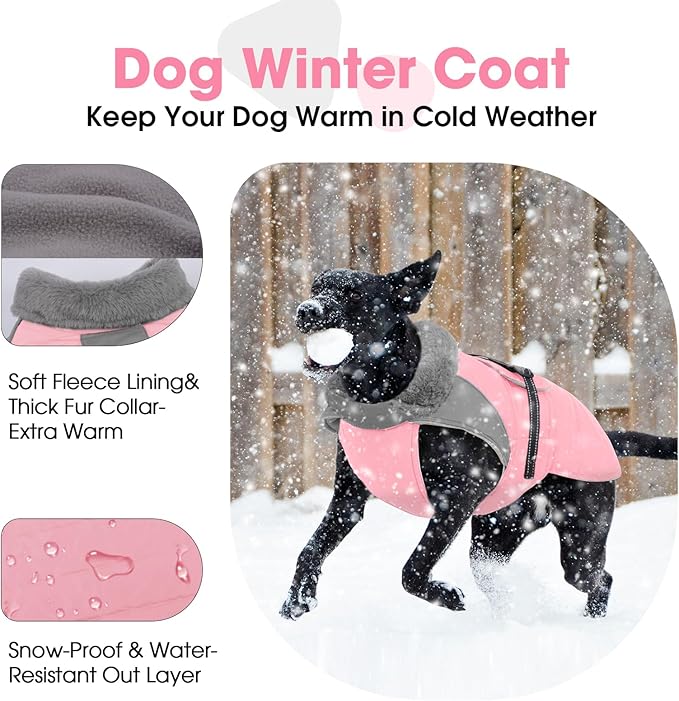 Nanaki Large Dog Coat Rainproof-Warm Giant Breed Dog Jacket With Leash Hole, Fleece Lining Reflective Great Dane Winter Coat Doberman Jacket For Cold Weather Outdoor Walking Hunting, Camping, Pink 3XL