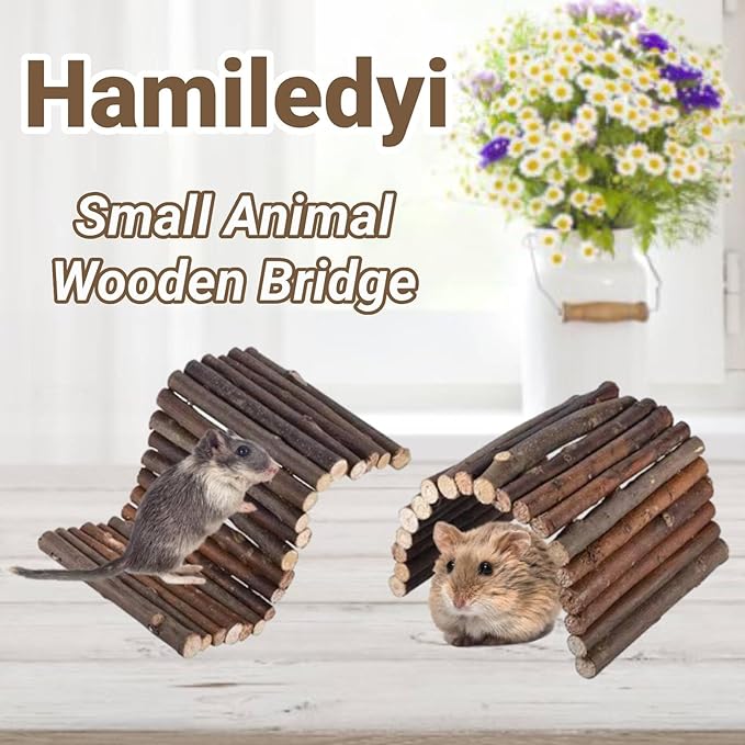 Hamster Bridge Rat Ladder Wooden Bridge Toy for Small Animals Cage Wood Ladder Natural Hideout for Guinea Pig Chinchilla Ferret Reptile (Pack of 4) (4ladder)