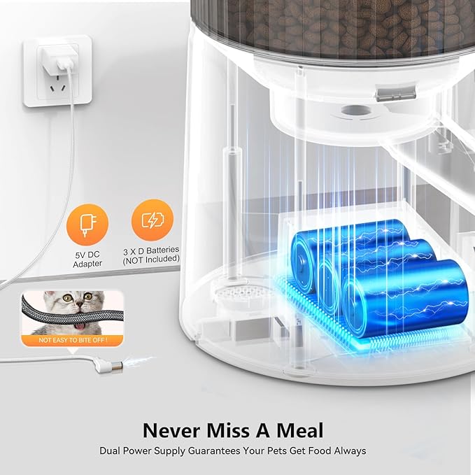 PETULTRA Automatic Cat Feeder: 4L Timed Cats Food Dispenser Programmable 1-6 Meal for Cat and Small Medium Dog- Auto Pet Feeder Dual Power Supply with Desiccant Bag& | Easy to Clean White