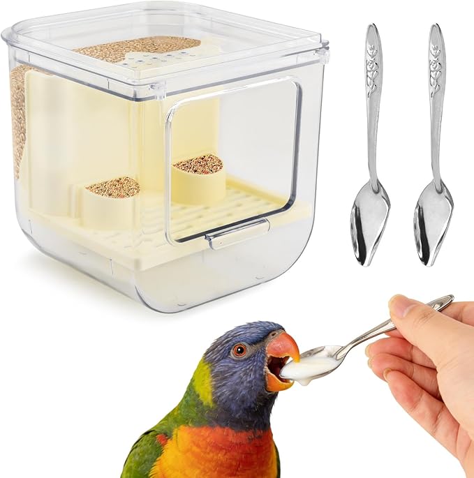 Automatic Bird Feeder No Mess Bird Cage Pet Feeder Multifunctional Parrot Feeders Transparent Food Container for Canaries (Color:Clear)