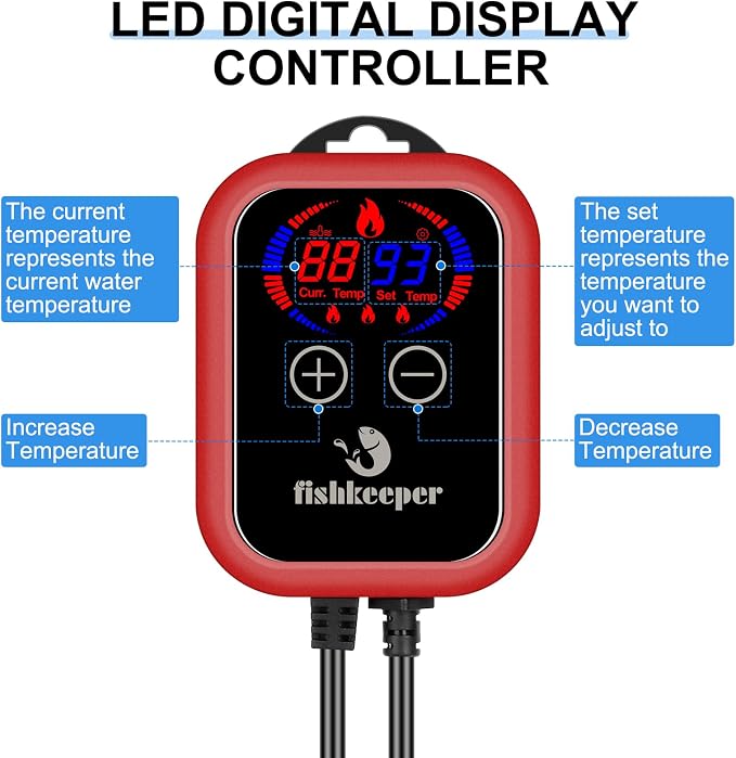 fishkeeper Aquarium Heater, 800W Fish Tank Heater for 80-220 Gallon | Adjustable Digital Display Controller, Submersible Water Heater with Thermostat Overheat & Dry-Boil Protection