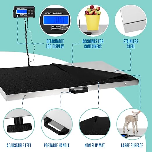 Houseables Dog Scale, Dog Scale for Large Breed, Pet, 660 LB, Livestock, Pet Weight, Animal, Veterinary, Sheep, Goat, Pig, Shipping, Packages, Weighing, Puppy, Vet, Heavy Duty, Digital, 41x21 Platform
