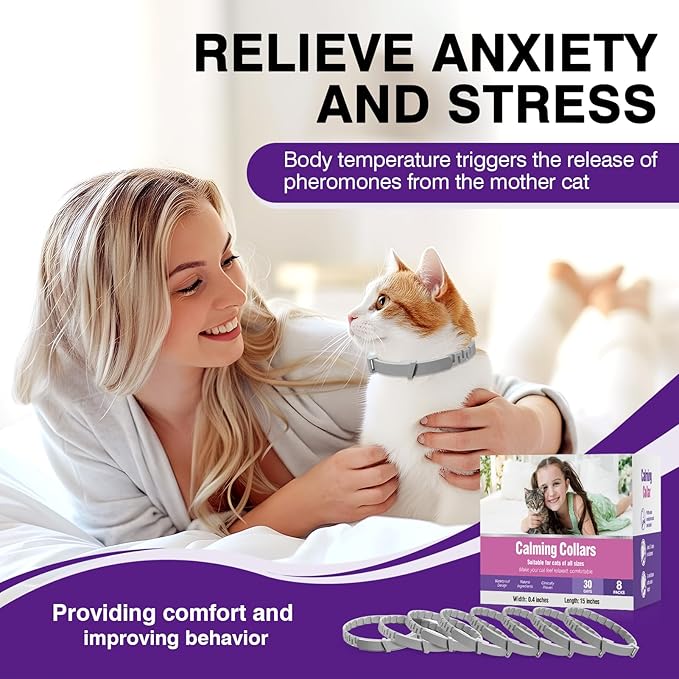 Tcllka Calming Collar for Cats 8 PK Cat Stress and Anxiety Relief Pheromone Collar for Cats Anti Aggression for Cats Cat Calming Collars Calming Collar for Cats