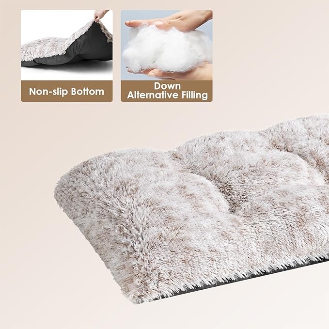 EHEYCIGA Fluffy Dog Crate Bed for Medium Dogs, Plush Faux Fur Crate Pad, Calming Anti Anxiety Medium Dog Bed, Washable Soft Warm Mat with Non-Slip Bottom, Brown