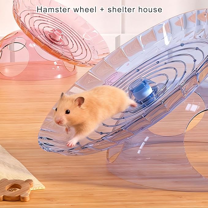Hamster Flying Saucers Exercise Wheel with Hideouts House Quiet Rotates Hamster Running Wheel for Small Pet