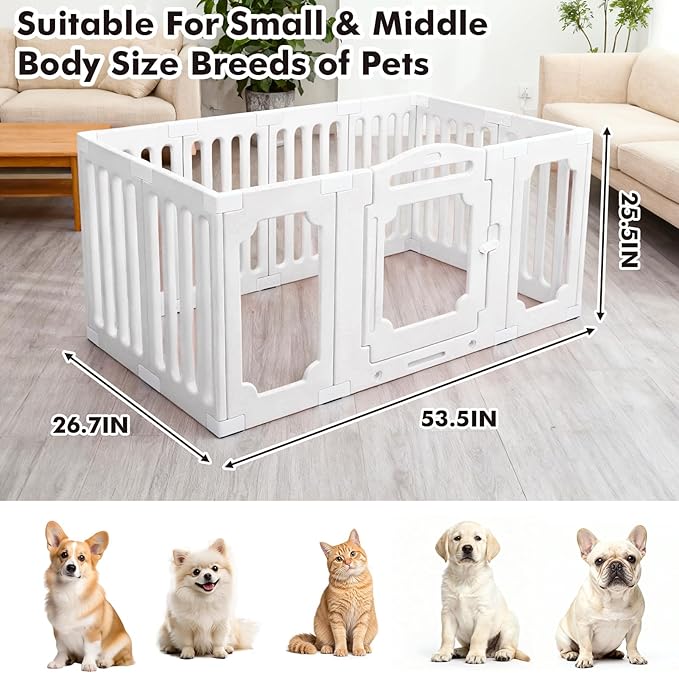 Ancaixin Modern Clear Acrylic Dog PlayPen for Indoors, 25.5Inch Tall & 11-Panel Metal-Free Puppy Playpen for Small and Medium Dogs, Tool-Free Assembly, Easy Assemble Pet Fence with Door Lock (White)