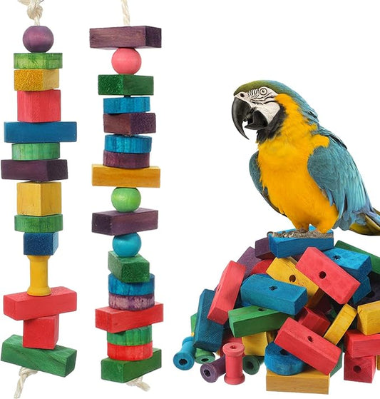 165 Pcs Parrot Toys, Bird Toys Bird Chew Toy DIY Multicolored Wooden Blocks for Large Macaws, Cockatoos, African Grey, Small and Medium Parrot